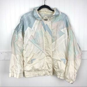 VINTAGE Pastel Quilt Print Zip Front Windbreaker Jacket